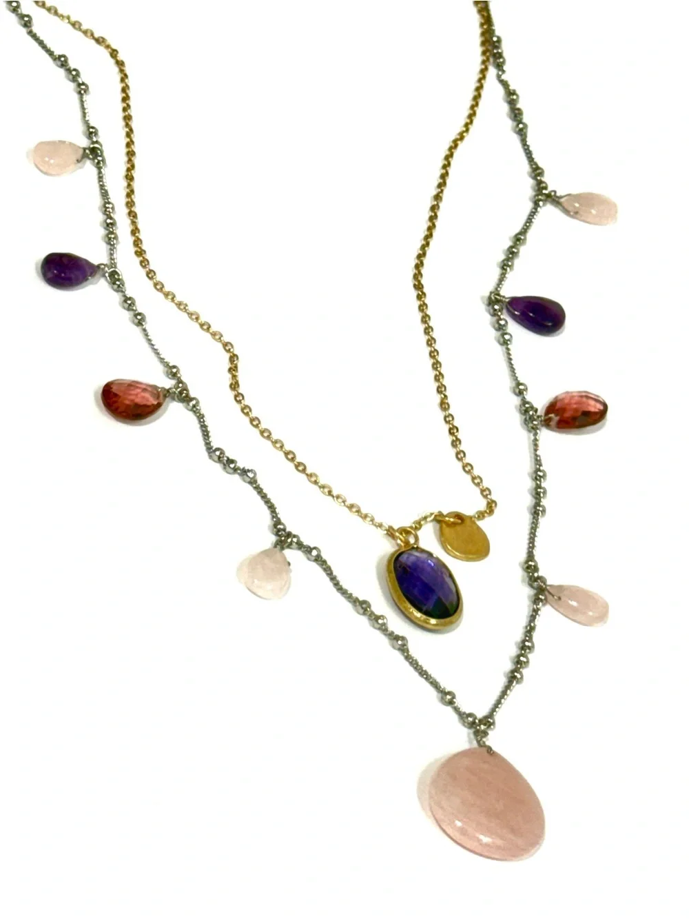 J. Jill Pink & Purple Two-Tone Long Layered Necklace New
